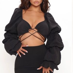 Cute black tie back or front top